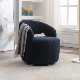 fabric swivel accent armchair barrel chair with black powder coating metal ring - Dark Blue