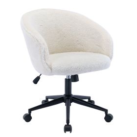 Desk Chair Faux Fur Task Chair; Modern Cute Accent Armchair Swivel Makeup Stool for Bedroom;  White - white