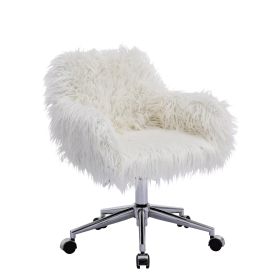 Modern Faux fur home office chair;  fluffy chair for girls;  makeup vanity Chair - white