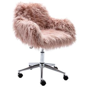 Modern Faux fur home office chair;  fluffy chair for girls;  makeup vanity Chair - Pink