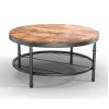 WESOME 2-Tier Single Panel Round Coffee Table for Living Room and Bedroom;  with 3D Texture Metal Frame and Mesh - Rustic Brown