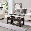 Modern 38.6" Wood Lift Top Coffee Table with Lower Shelf, Black - black