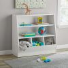 Kids Bin Storage and Two Shelf Bookcase, White - White