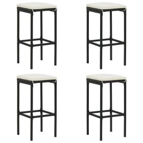 Bar Stools with Cushions 4 pcs Black Poly Rattan - Black