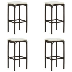 Bar Stools with Cushions 4 pcs Brown Poly Rattan - Brown