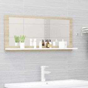 Bathroom Mirror White and Sonoma Oak 35.4"x4.1"x14.6" Engineered Wood - Beige