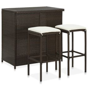 3 Piece Bar Set Poly Rattan Brown - Brown