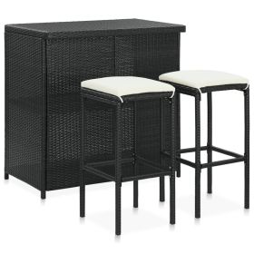 3 Piece Bar Set Poly Rattan Black - Black