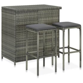 3 Piece Bar Set Poly Rattan Gray - Grey