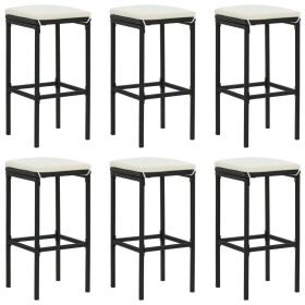 Bar Stools with Cushions 6 pcs Black Poly Rattan - Black