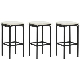 Bar Stools with Cushions 3 pcs Black Poly Rattan - Black