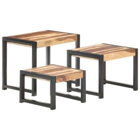 Nesting Tables 3 pcs Solid Wood with Sheesham Finish - Brown