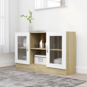 Vitrine Cabinet White and Sonoma Oak 47.2"x12"x27.6" Engineered Wood - Beige