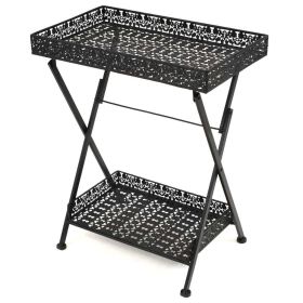 Folding Tea Table Vintage Style Metal 22.8"x13.8"x28.3" Black - Black