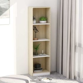 4-Tier Book Cabinet White and Sonoma Oak 15.7"x9.4"x55.9" Engineered Wood - Multicolour