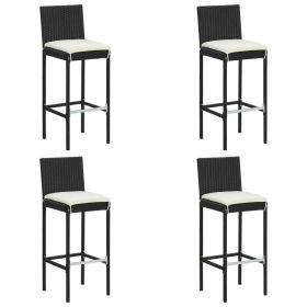 Garden Bar Stools with Cushions 4 pcs Black Poly Rattan - Black