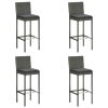 Garden Bar Stools with Cushions 4 pcs Gray Poly Rattan - Grey