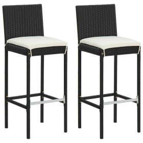 Garden Bar Stools with Cushions 2 pcs Black Poly Rattan - Black