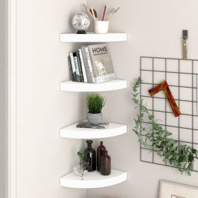 Floating Corner Shelves 4 pcs White 9.8"x9.8"x1.5" MDF - White