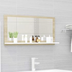 Bathroom Mirror White and Sonoma Oak 31.5"x4.1"x14.6" Engineered Wood - Beige