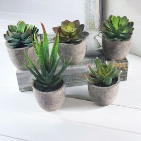 5Pcs Artificial Succulent Cactus Plants; Faux Succulent Cactus Plants with Gray Pots for Home Decor - Grey