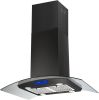 36 inch Stainless Steel Island Mount Range Hood 900CFM Tempered Glass w/LED Lights - Black - Touch Control