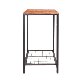 2-Tier End Table;  Industrial Side Table Nightstand with Durable Metal Frame;  Coffee Table with Mesh Shelves for Living Room;  Oak Finish - Black RB