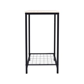 2-Tier End Table;  Industrial Side Table Nightstand with Durable Metal Frame;  Coffee Table with Mesh Shelves for Living Room;  Oak Finish - Black OAK