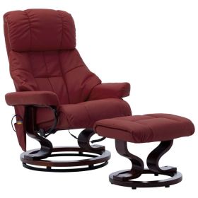 Massage Recliner with Ottoman Wine Red Faux Leather and Bentwood - Red