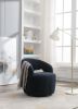 fabric swivel accent armchair barrel chair with black powder coating metal ring - Dark Blue