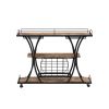 Industrial Black Bar Serving Cart for home with Wine Rack and Glass Holder;  3-tier Shelves;  Metal Frame - black