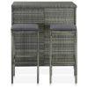 3 Piece Bar Set Poly Rattan Gray - Grey