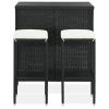 3 Piece Bar Set Poly Rattan Black - Black