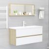 Bathroom Mirror White and Sonoma Oak 39.4"x4.1"x14.6" Engineered Wood - Beige