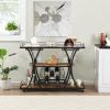 Industrial Black Bar Serving Cart for home with Wine Rack and Glass Holder;  3-tier Shelves;  Metal Frame - black