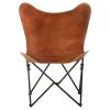 Foldable Butterfly Chair Brown Real Leather - Brown