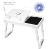 Foldable Laptop Table Bed Notebook Desk with Cooling Fan Mouse Board LED light 4 xUSB Ports Breakfast Snacking Tray  - White