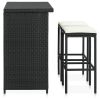 3 Piece Bar Set Poly Rattan Black - Black