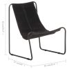 Relaxing Chair Black Real Leather - Black