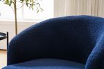 fabric swivel accent armchair barrel chair with black powder coating metal ring - Dark Blue