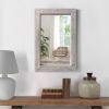 Rectangular Wooden Frame Wall Mirror; Grain Details; Antique White - as Pic