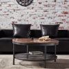 WESOME 2-Tier Single Panel Round Coffee Table for Living Room and Bedroom;  with 3D Texture Metal Frame and Mesh - Rustic Brown