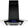 36 inch Stainless Steel Island Mount Range Hood 900CFM Tempered Glass w/LED Lights - Black - Touch Control