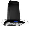 36 inch Stainless Steel Island Mount Range Hood 900CFM Tempered Glass w/LED Lights - Black - Touch Control