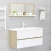 Bathroom Mirror White and Sonoma Oak 35.4"x4.1"x14.6" Engineered Wood - Beige