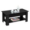 Modern 38.6" Wood Lift Top Coffee Table with Lower Shelf, Black - black