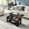 Modern 38.6" Wood Lift Top Coffee Table with Lower Shelf, Black - black