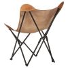 Foldable Butterfly Chair Brown Real Leather - Brown