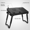 Foldable Laptop Table Bed Notebook Desk with Cooling Fan Mouse Board LED light 4 xUSB Ports Breakfast Snacking Tray  - Black