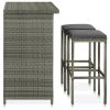 3 Piece Bar Set Poly Rattan Gray - Grey